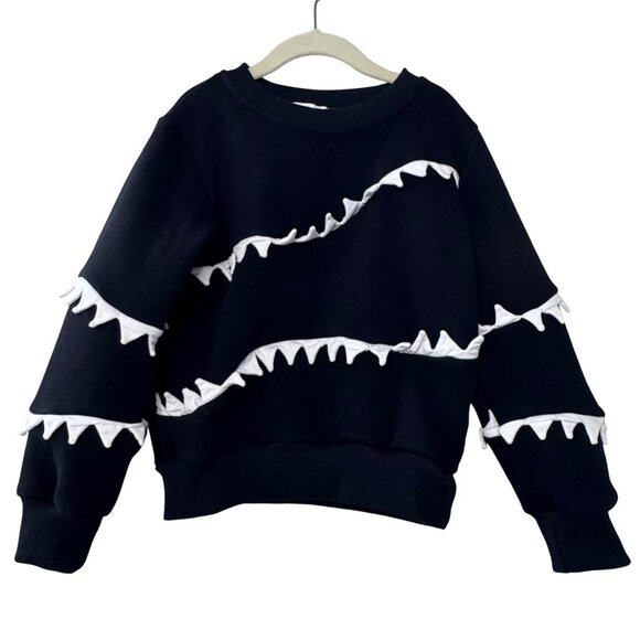 Lola + The Boys Other - LOLA + THE BOYS Shark Bite Sweatshirt Boys 6 Black White Teeth Jogger Sweater